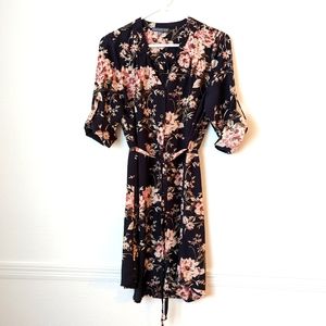 Brixon Ivy Black Floral Tie-Waist Dress